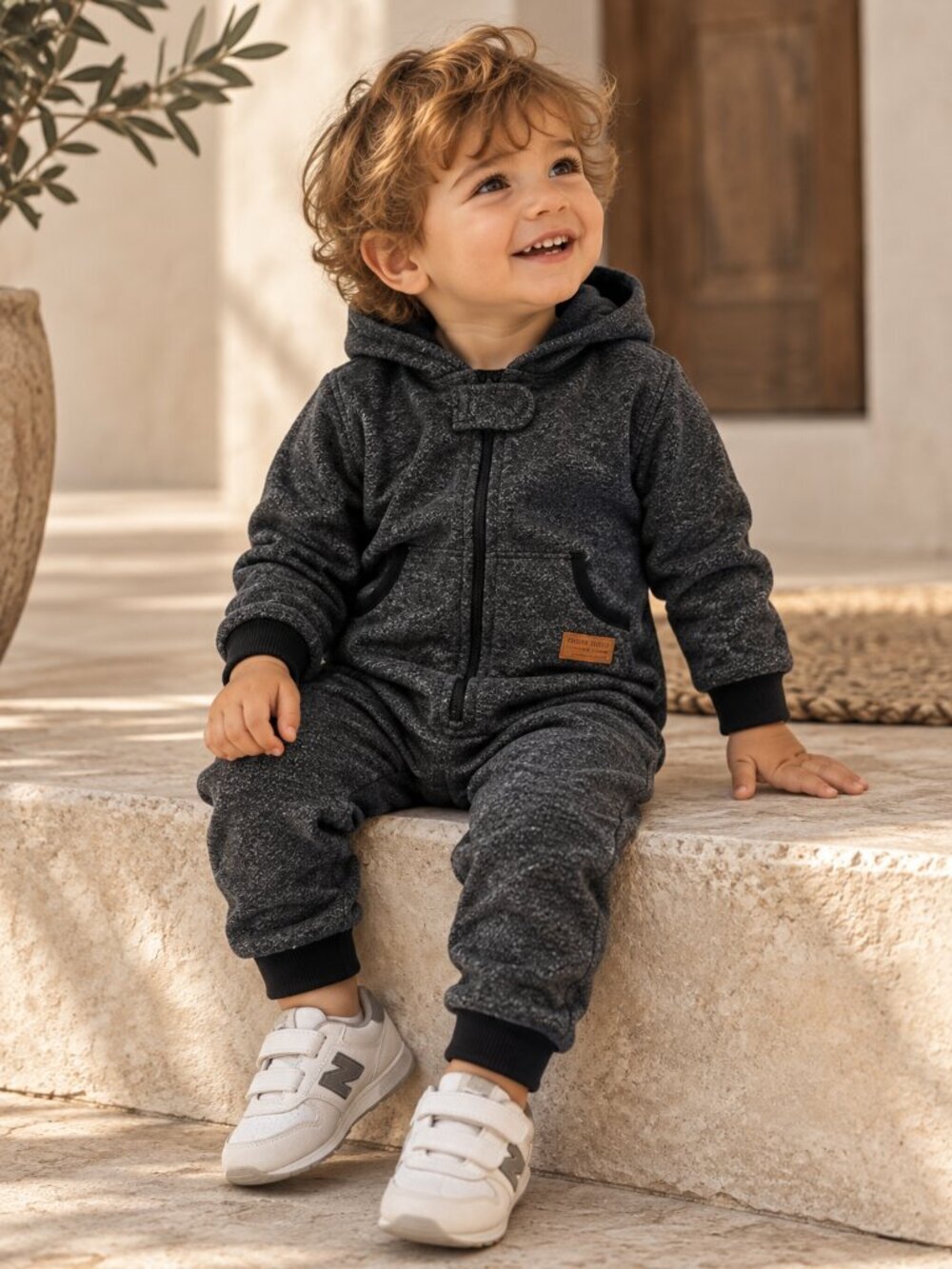 Polar Piece Baby Hooded Romper Charcoal Grey One Piece Jumpsuit Made in Canada